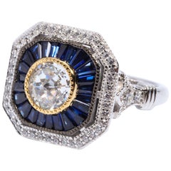 Pretty Art Deco Style Cubic Zirconia Sapphire Sterling Ring