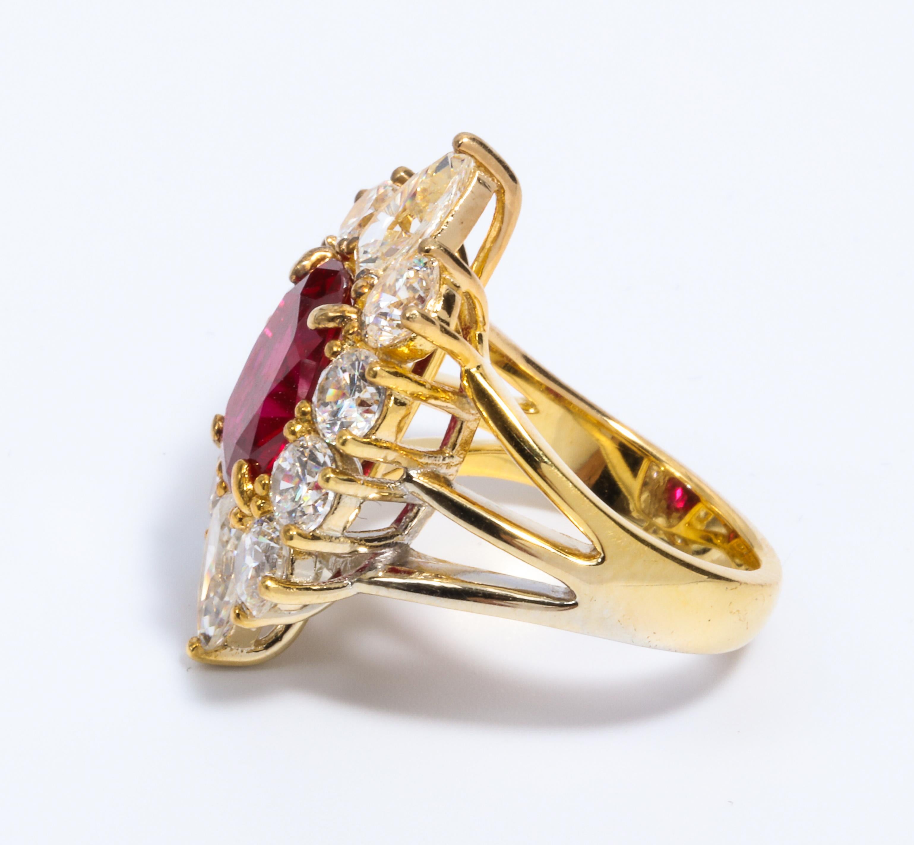 Women's Faux Burma Ruby Cubic Zirconia Halo Cluster Vermeil Sterling Silver Ring