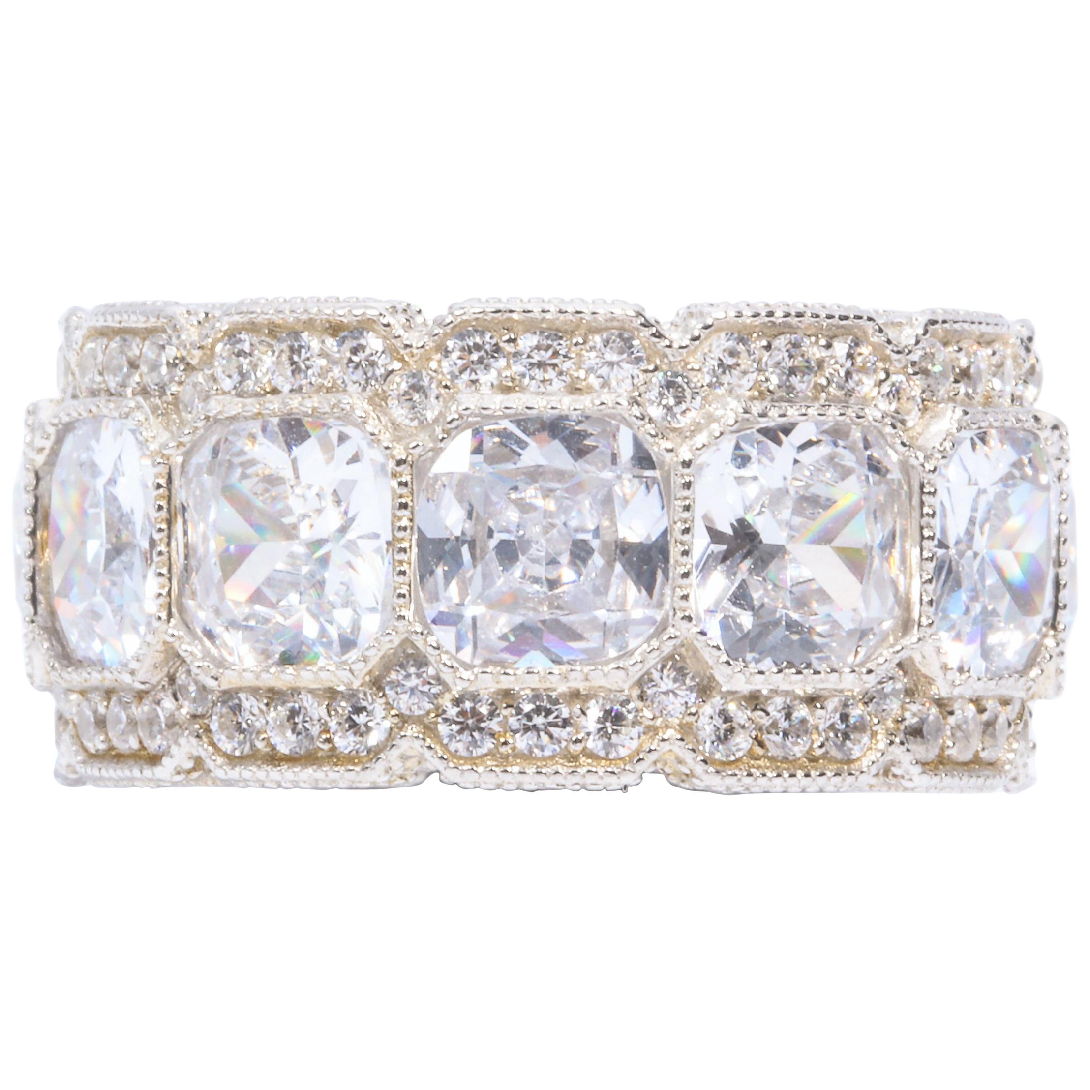 Stunning White Micropave Cubic Zirconia Half Inch Wide Band