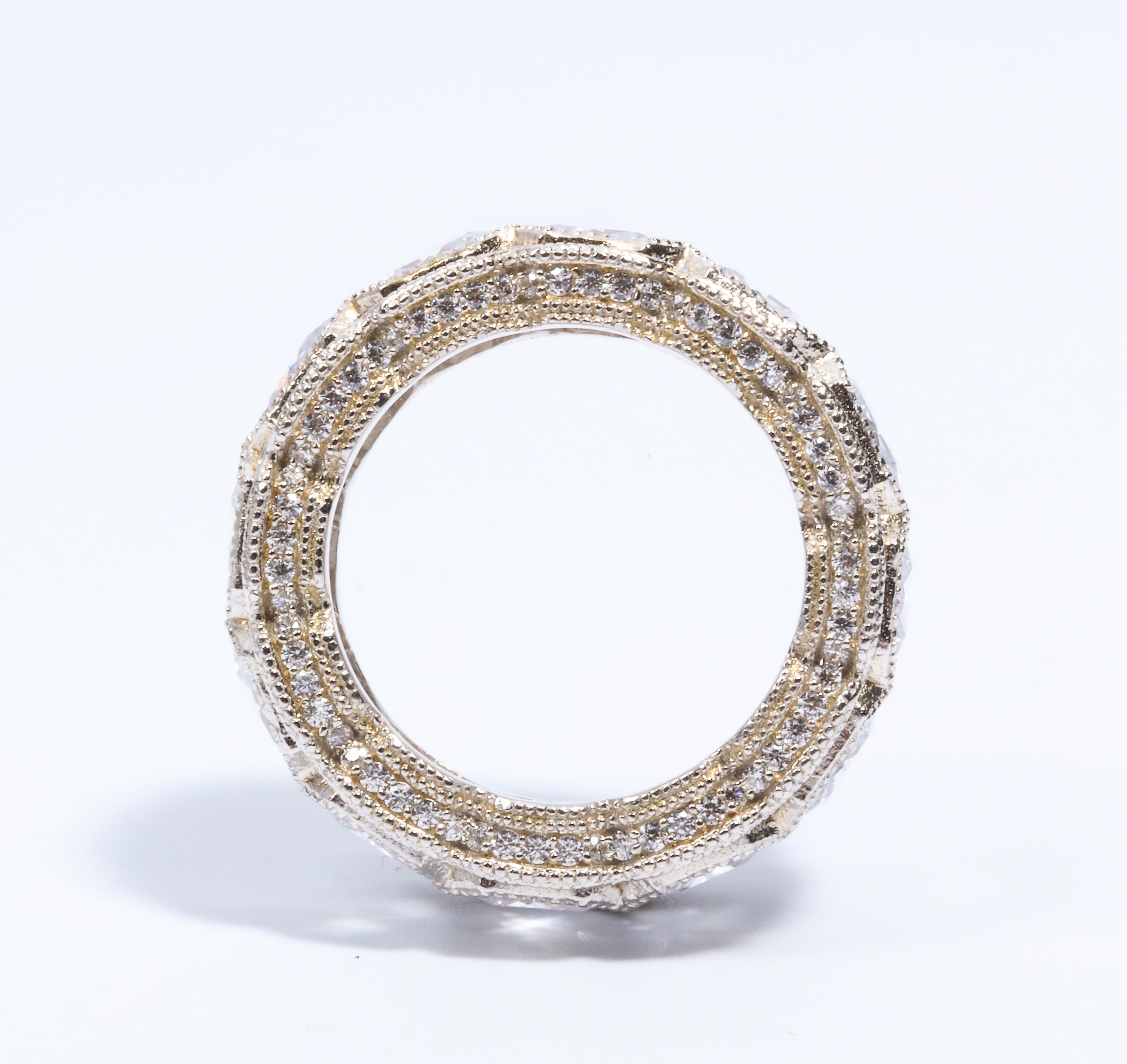 Stunning White Micropave Cubic Zirconia Half Inch Wide Band In New Condition In New York, NY
