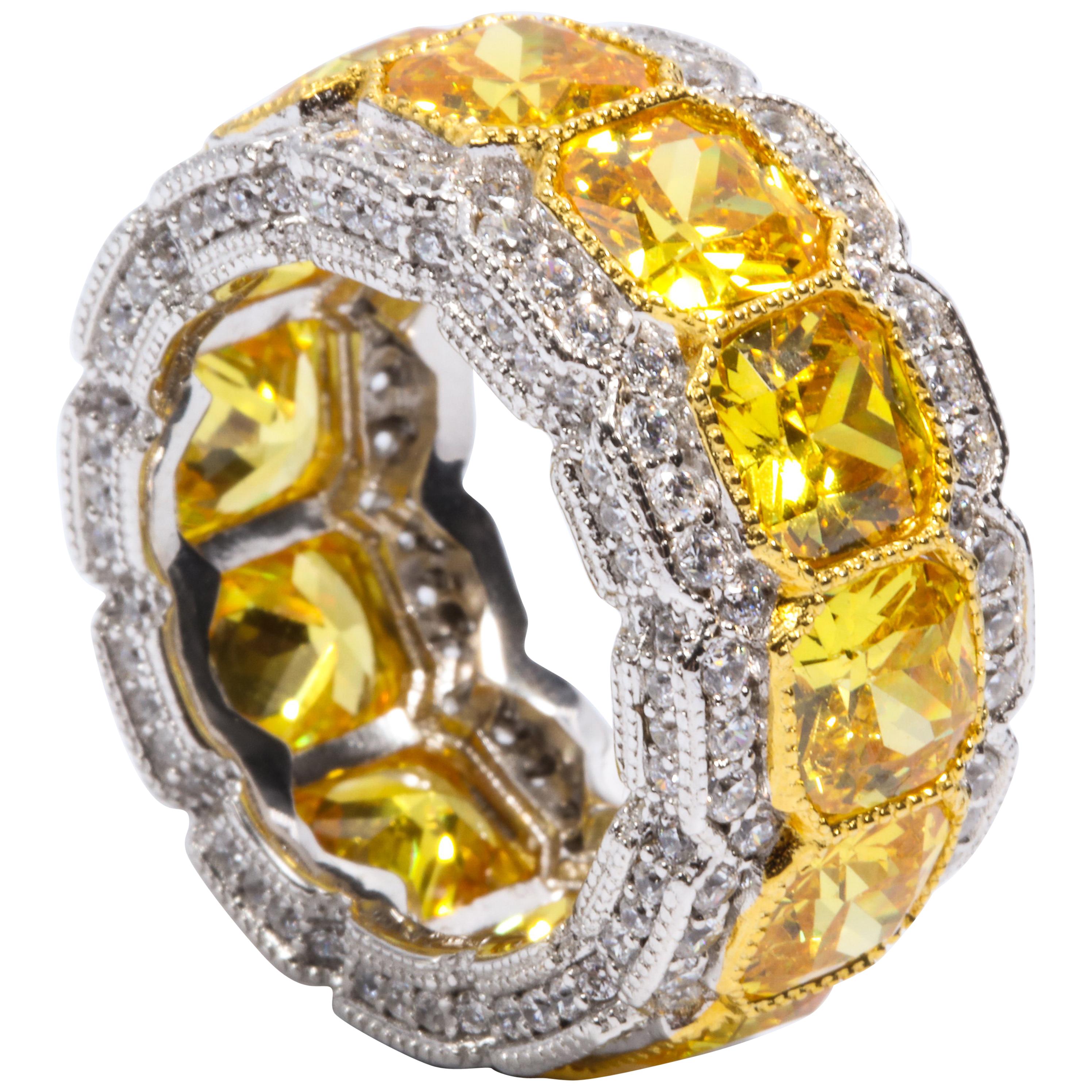 Yellow Cubic Zirconia Micropave Half Inch Sterling  Wide Band