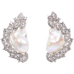 Big Freshwater Pearl Cubic Zirconia Sterling Earrings