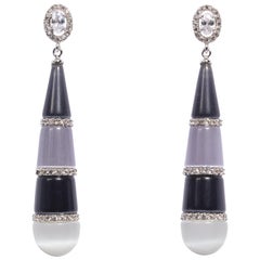 Art Deco Style Synthetic Onyx Diamond Moonstone Drop Earrings