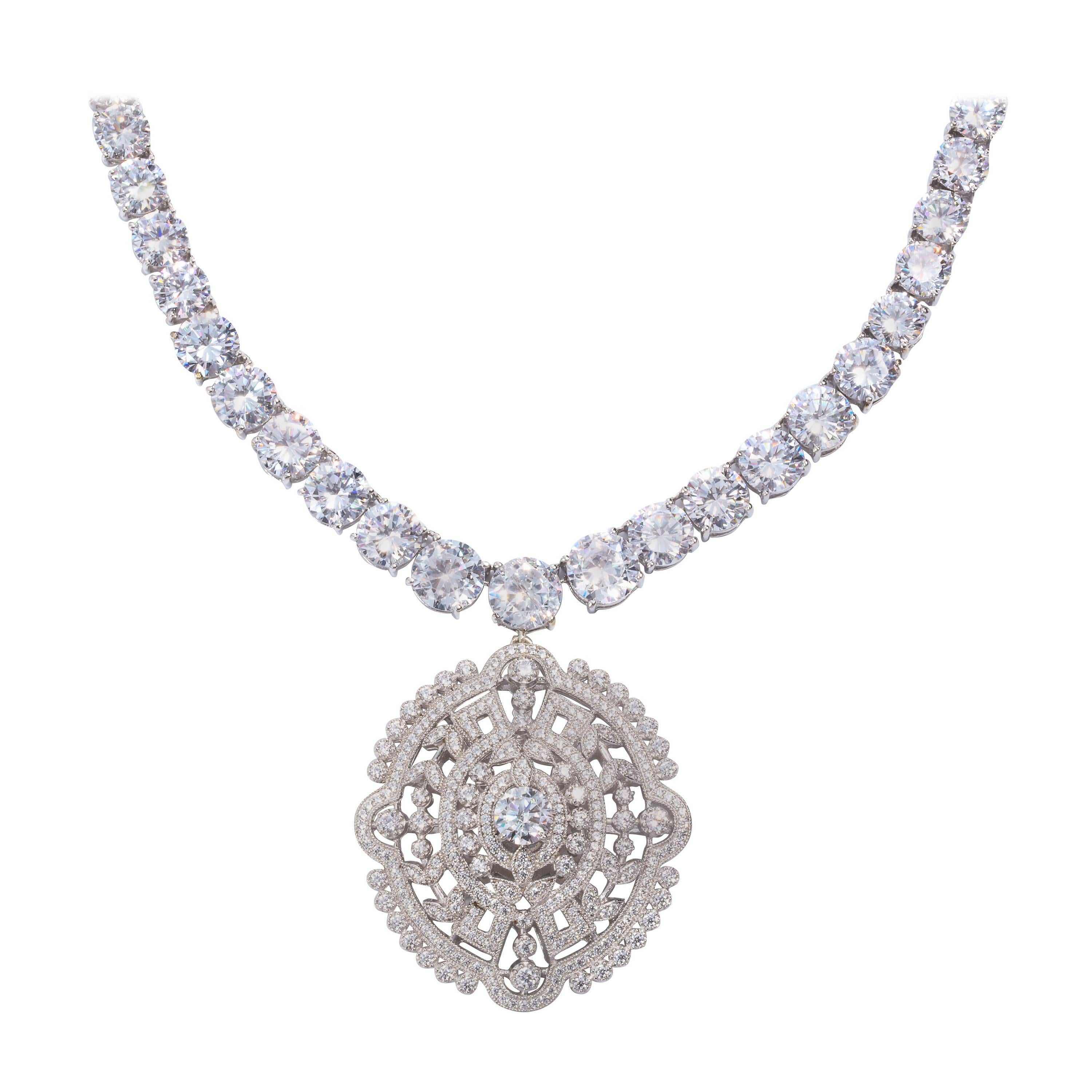 Edwardian Style Faux Diamond Pendant Necklace