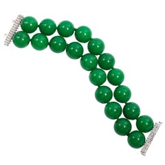 Faux Imperial 20MM Green Jade Large Bead Diamond Bracelet