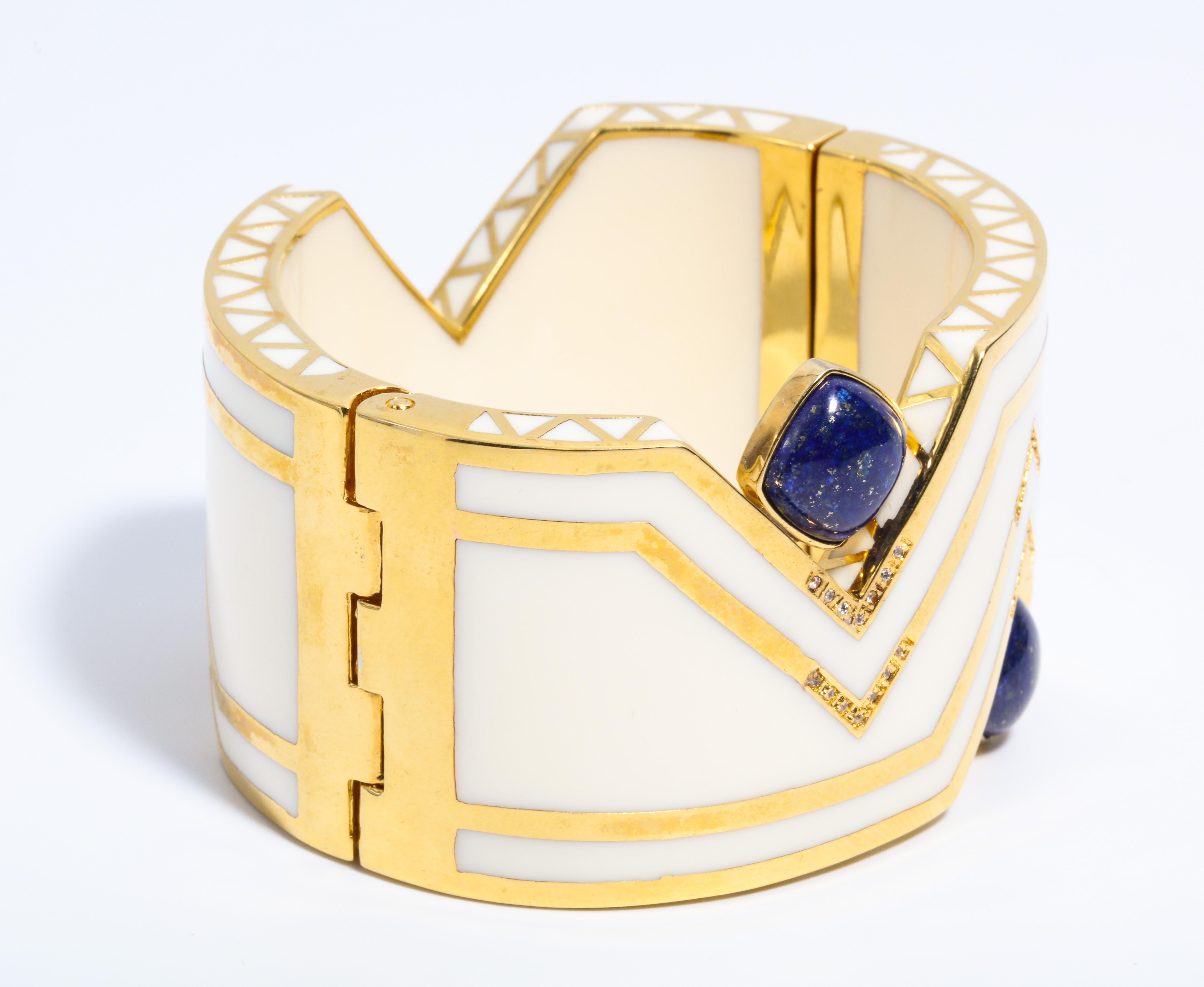 Art Deco Style Palm Beach Enamel Large Cuff Bangle In New Condition In New York, NY