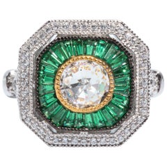 Art Deco Style Pretty Synthetic Diamond Emerald  Sterling Ring