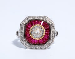 Art Deco Style Pretty Synthetic Diamond Ruby Sterling Ring