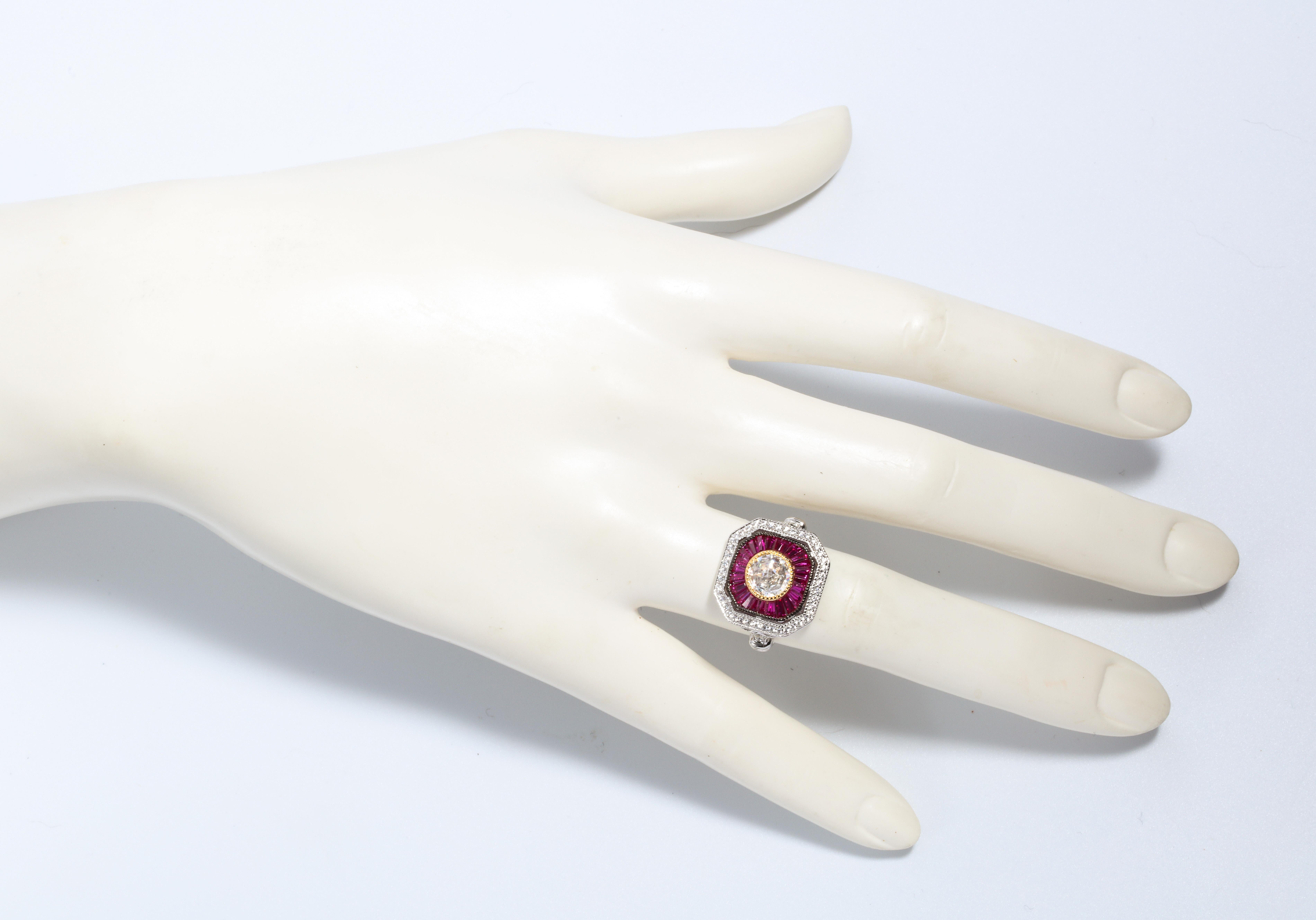 Art Deco Style Pretty Synthetic Diamond Ruby Sterling Ring 3
