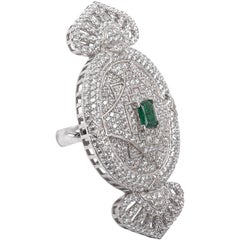 1920s Style Faux Diamond Emerald Sterling Large Cocktail Ring
