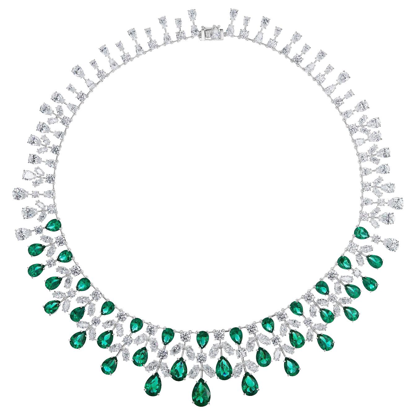 Flexible Lace Effect Faux Emerald Cubic Zirconia Sterling Necklace
