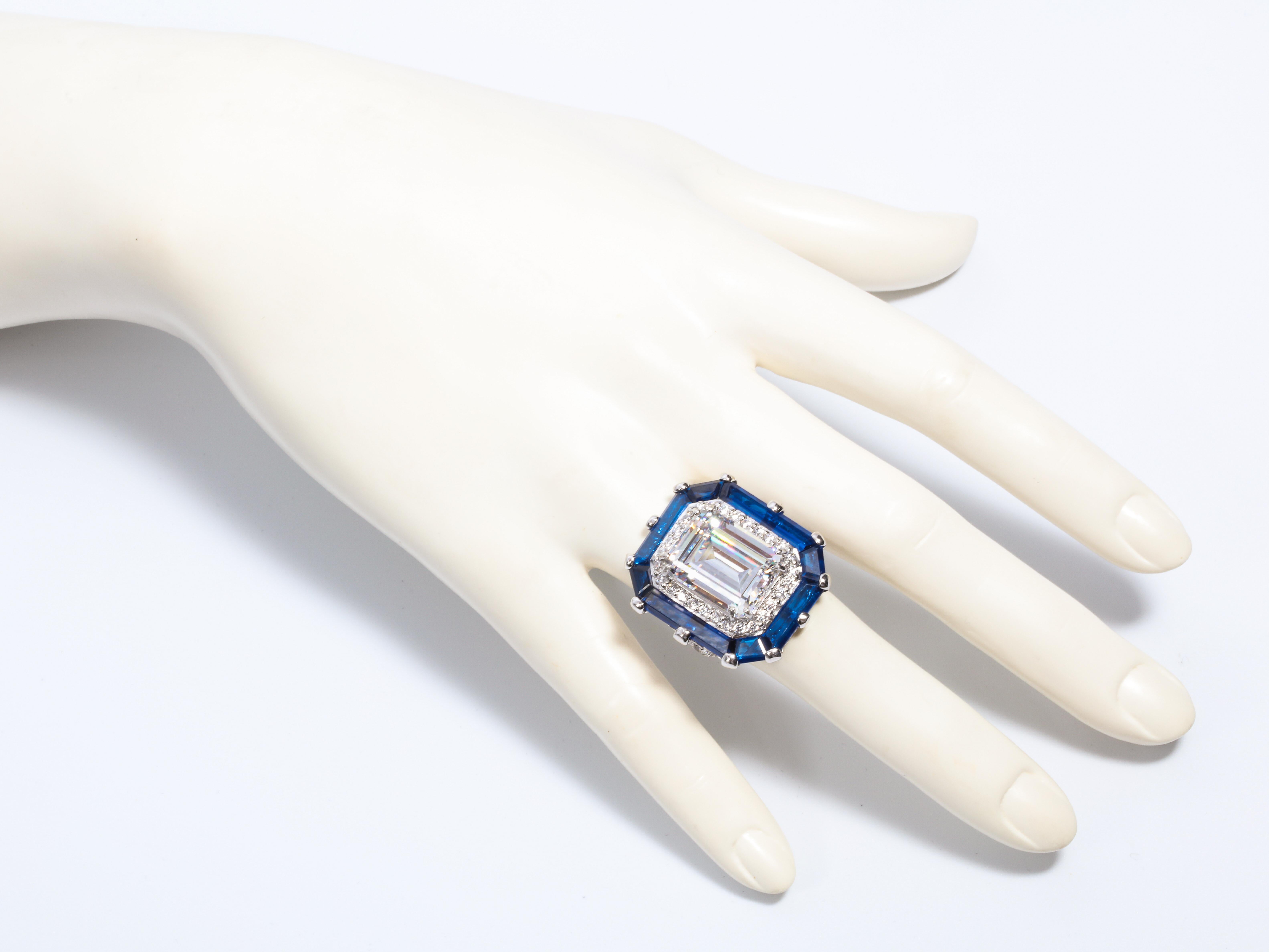 Art Deco Style Halo Cubic Zirconia Sapphire Sterling Ring In New Condition In New York, NY