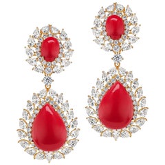 Faux Coral Cubic Zirconia Vermeil Sterling Silver Earrings