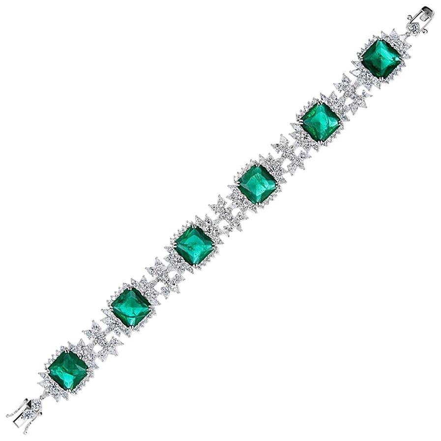Elegant Faux Colombian Emerald Diamond Sterling Bracelet