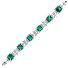 Elegant Faux Colombian Emerald Diamond Sterling Bracelet