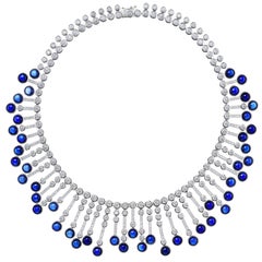 Faux Cabochon Sapphire Cubic Zirconia Fringe Sterling Necklace