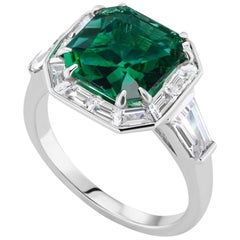 Art Deco Style Square Emerald Halo Style Silver Ring