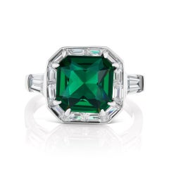 Art Deco Style Square Emerald Halo Style Silver Ring