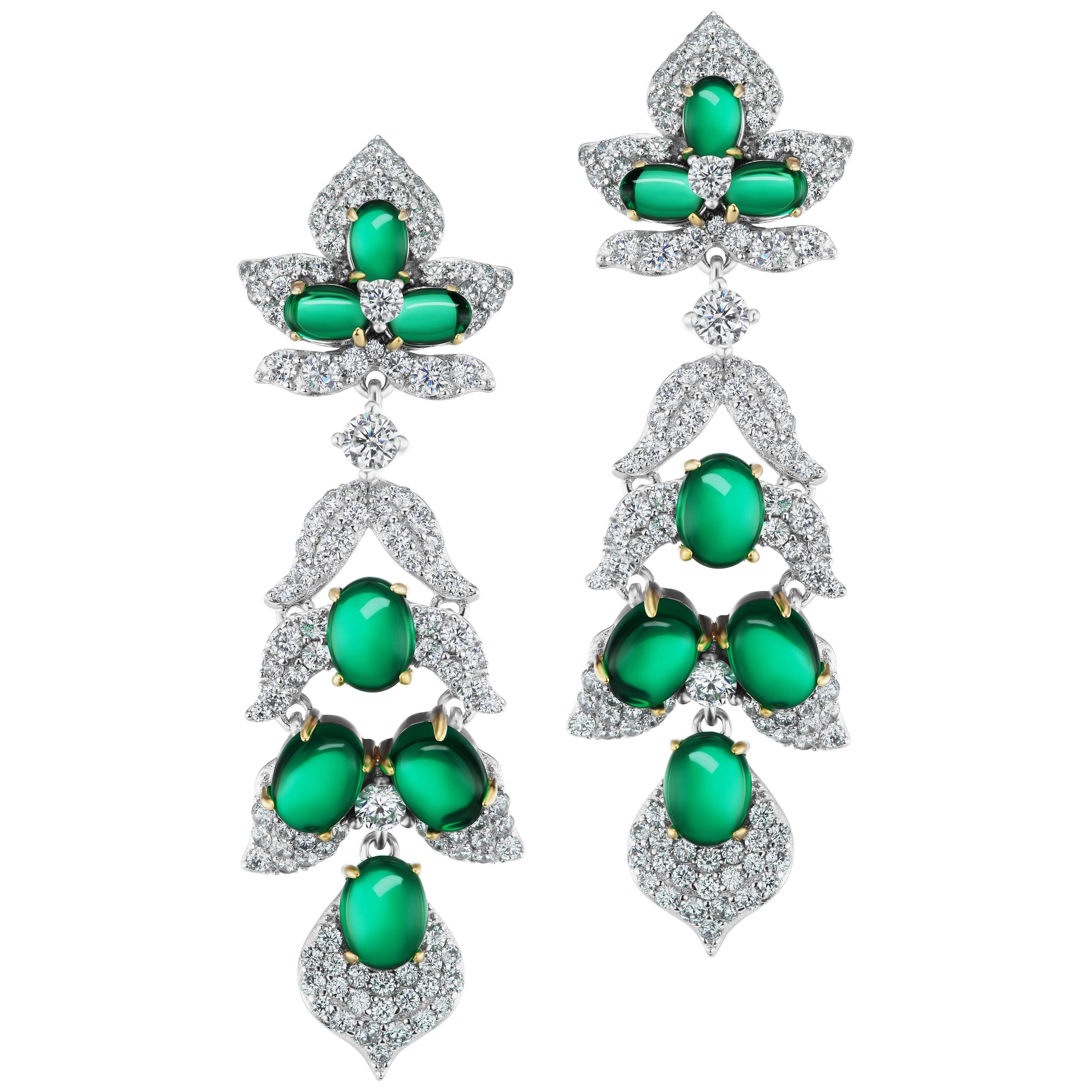 Faux Cabochon Emerald Pave Cubic Zirconia Sterling Earrings