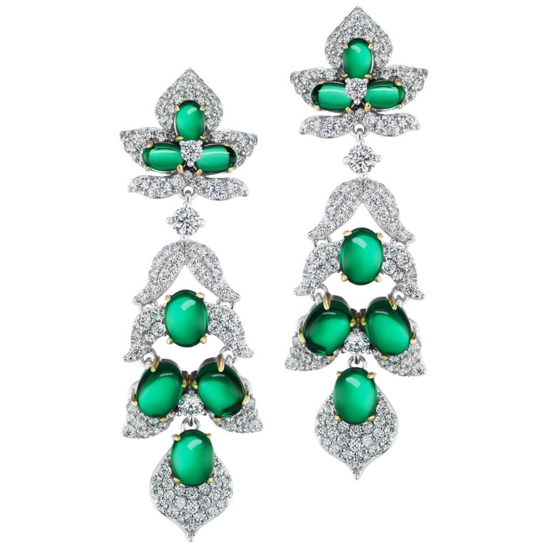 Faux Cabochon Emerald Pave Cubic Zirconia Sterling Earrings at 1stDibs