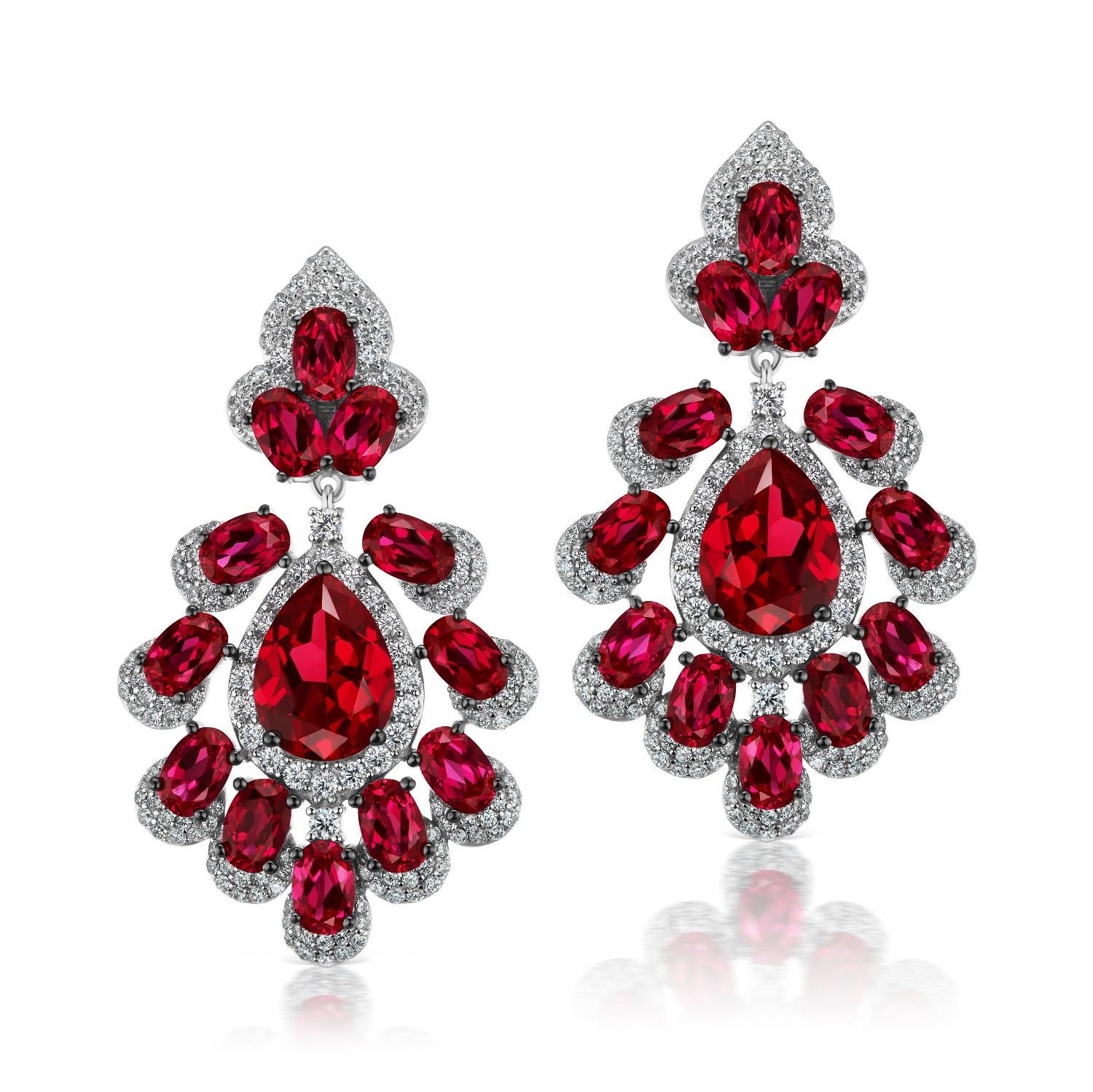 Faux Ruby Cubic Zirconia Sterling Earrings im Zustand „Neu“ in New York, NY