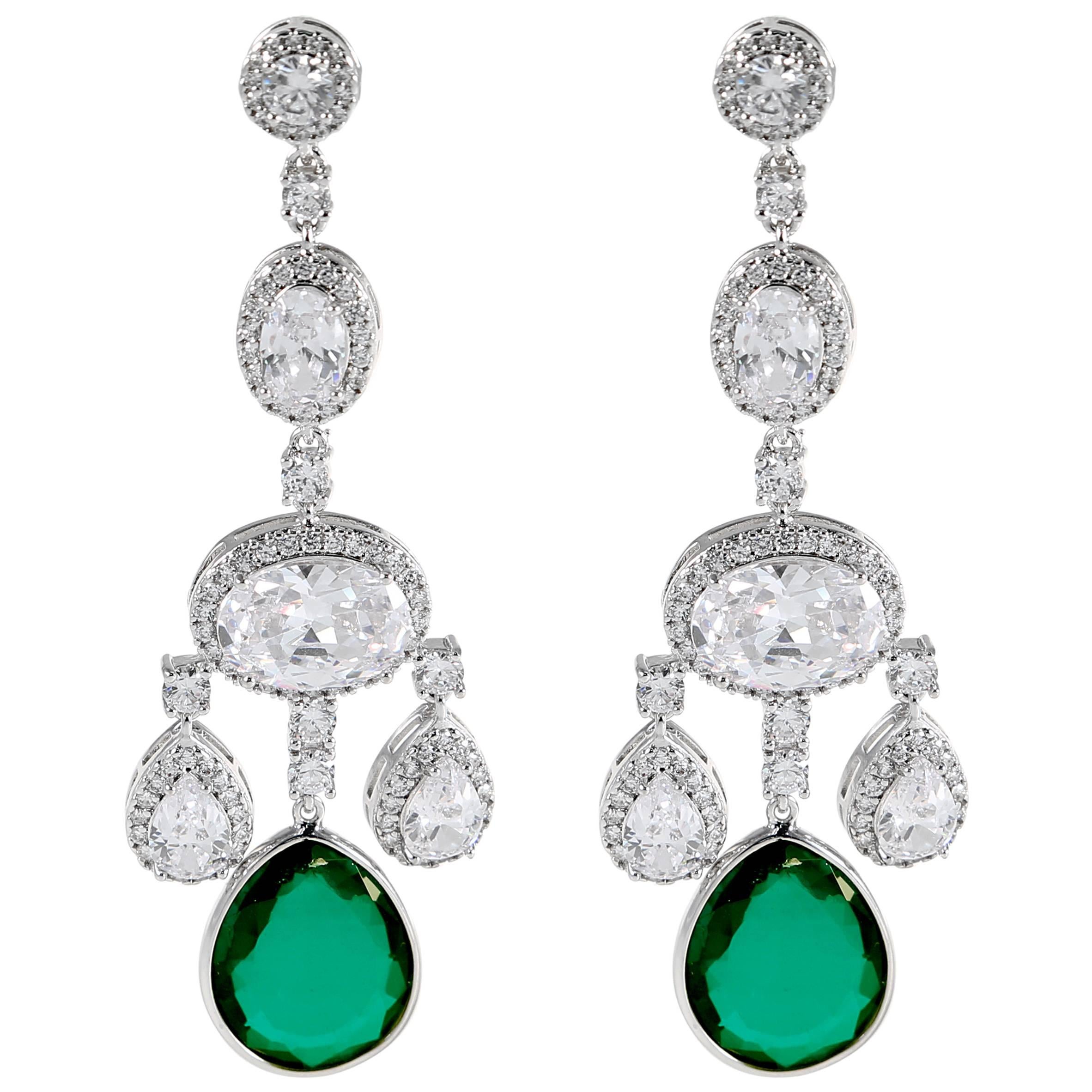 On Sale!! Cubic Zirconia Faux Emerald Girandole Chandelier Earring