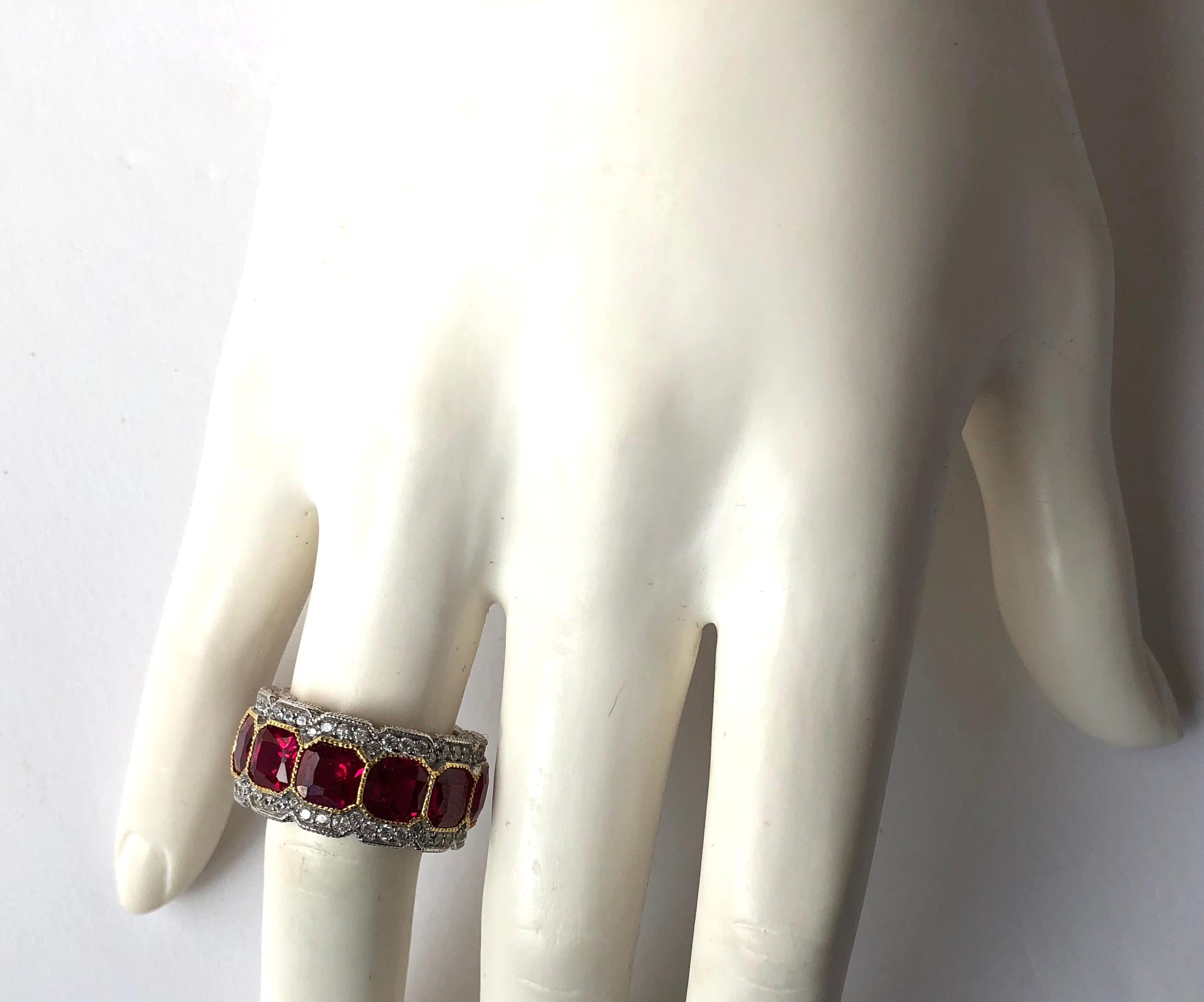Art Deco Stunning Faux Ruby Cubic Zirconia Half Inch Wide Band