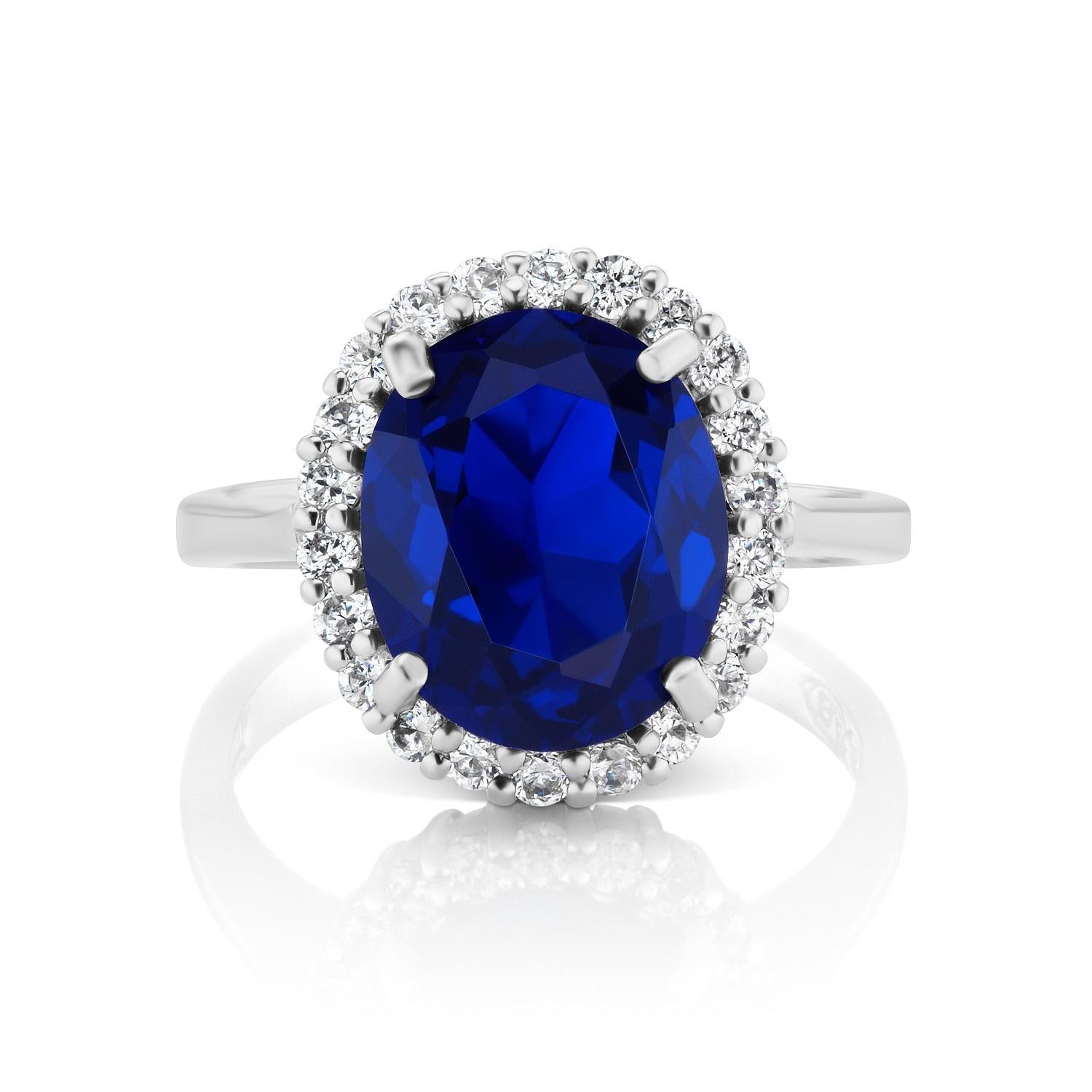 Art Deco Mini Princess Diana Faux Sapphire Cubic Zirconia Sterling Ring