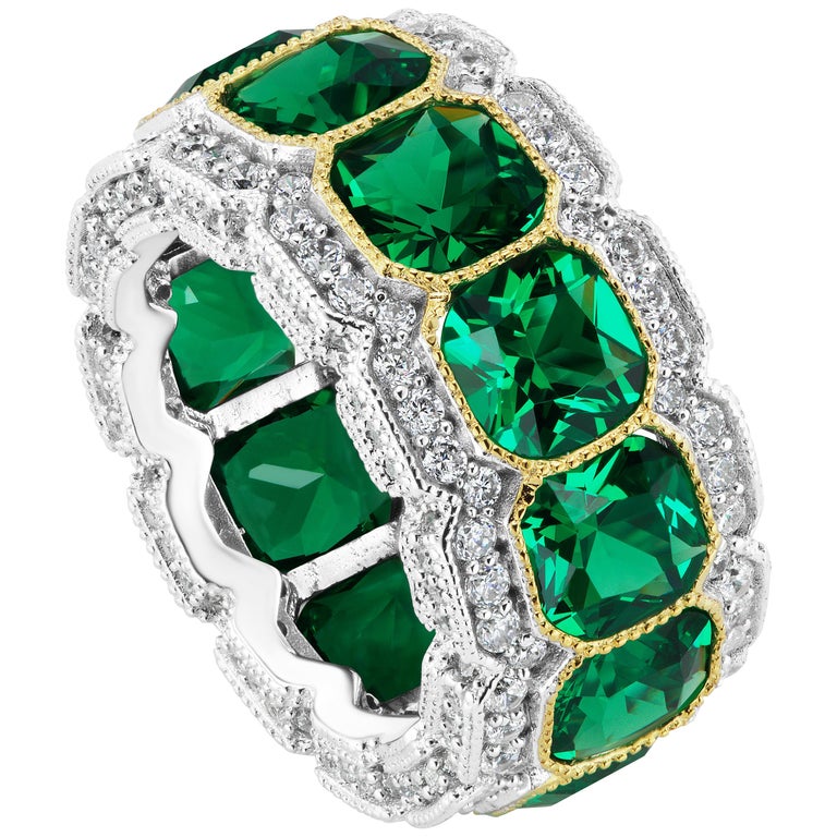Synthetic Emerald Cubic Zirconia Half Inch Wide Sterling Band For Sale ...