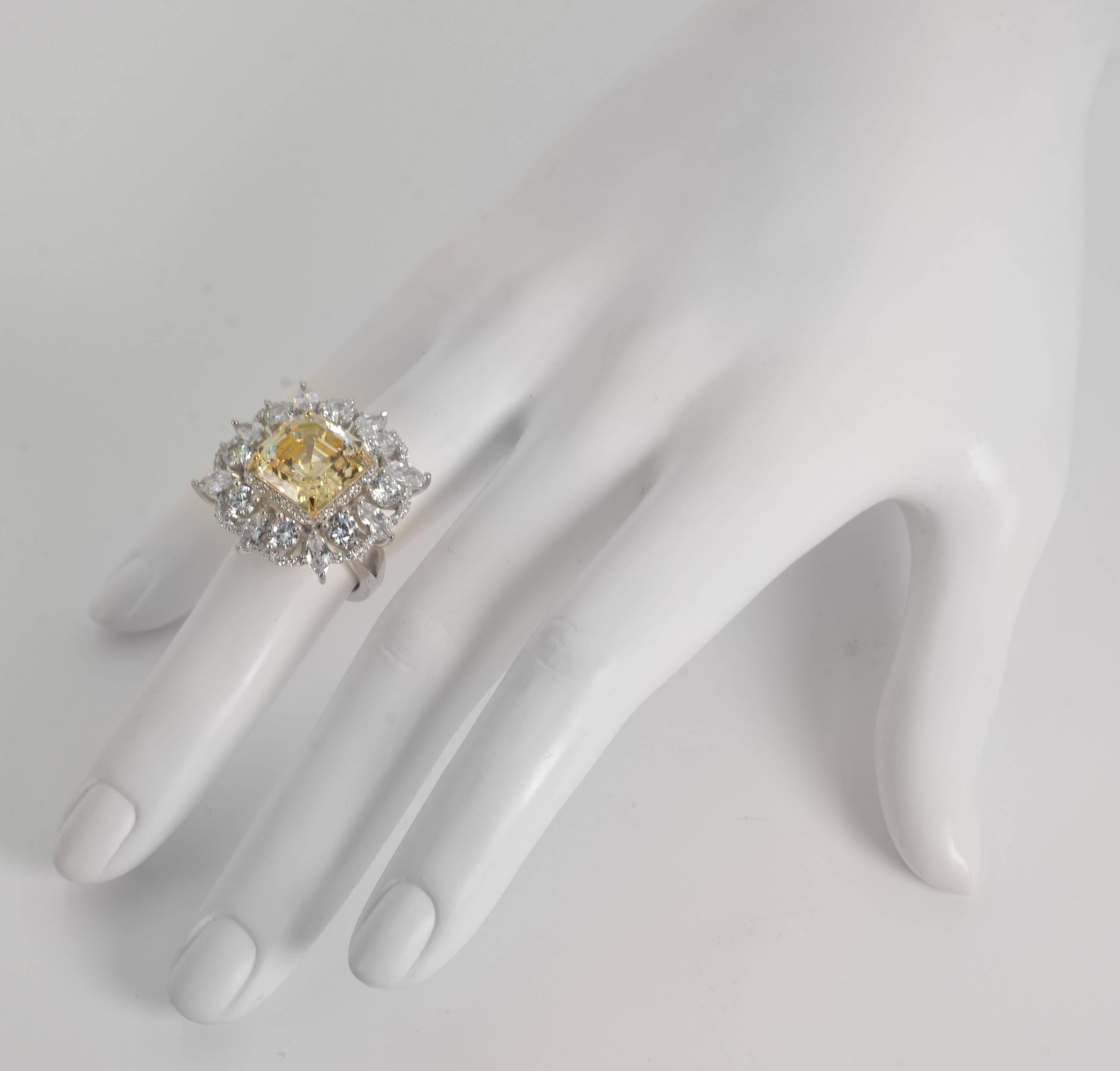 Art Deco Synthetic 15 Carat  Yellow Emerald Cut CZ Diamond Ring