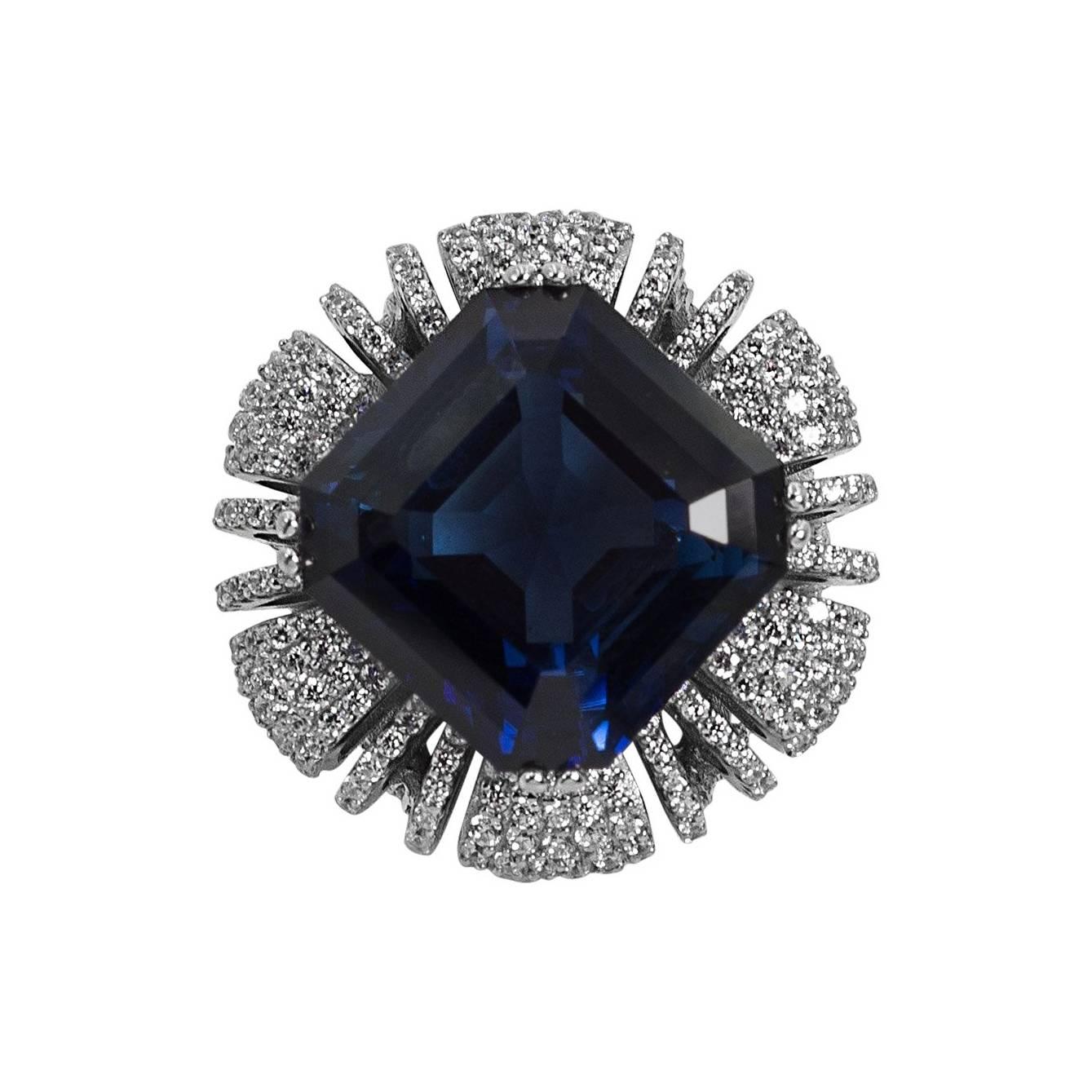 Clive Kandel 10 Carat Faux Sapphire Cubic Zirconia Sterling Statement Ring