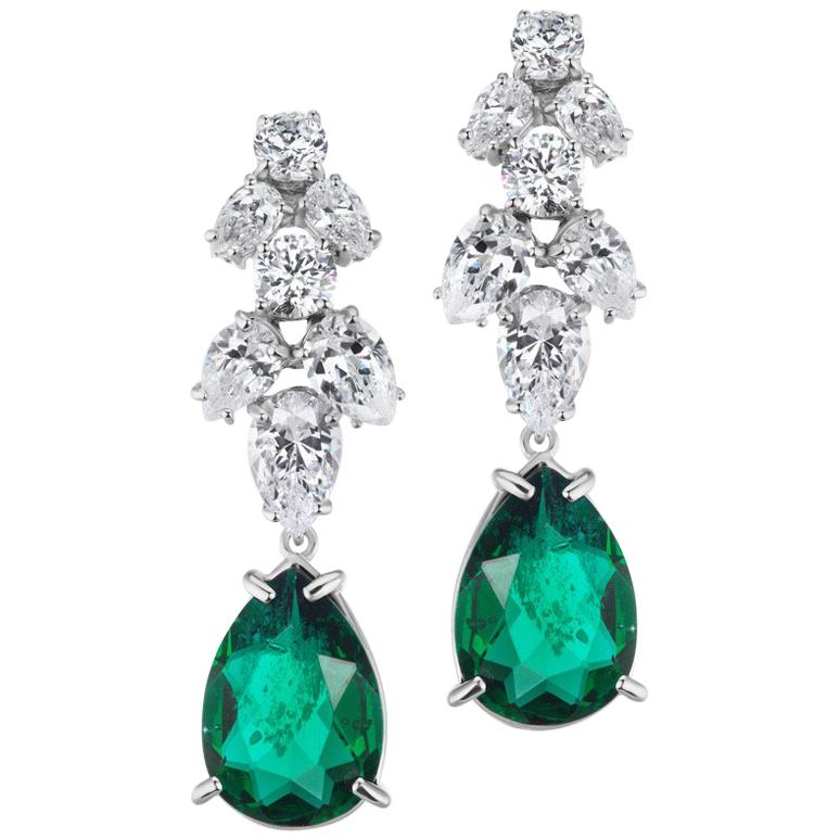 Faux Emerald Cubic Zirconia Delicate Chandelier Earrings
