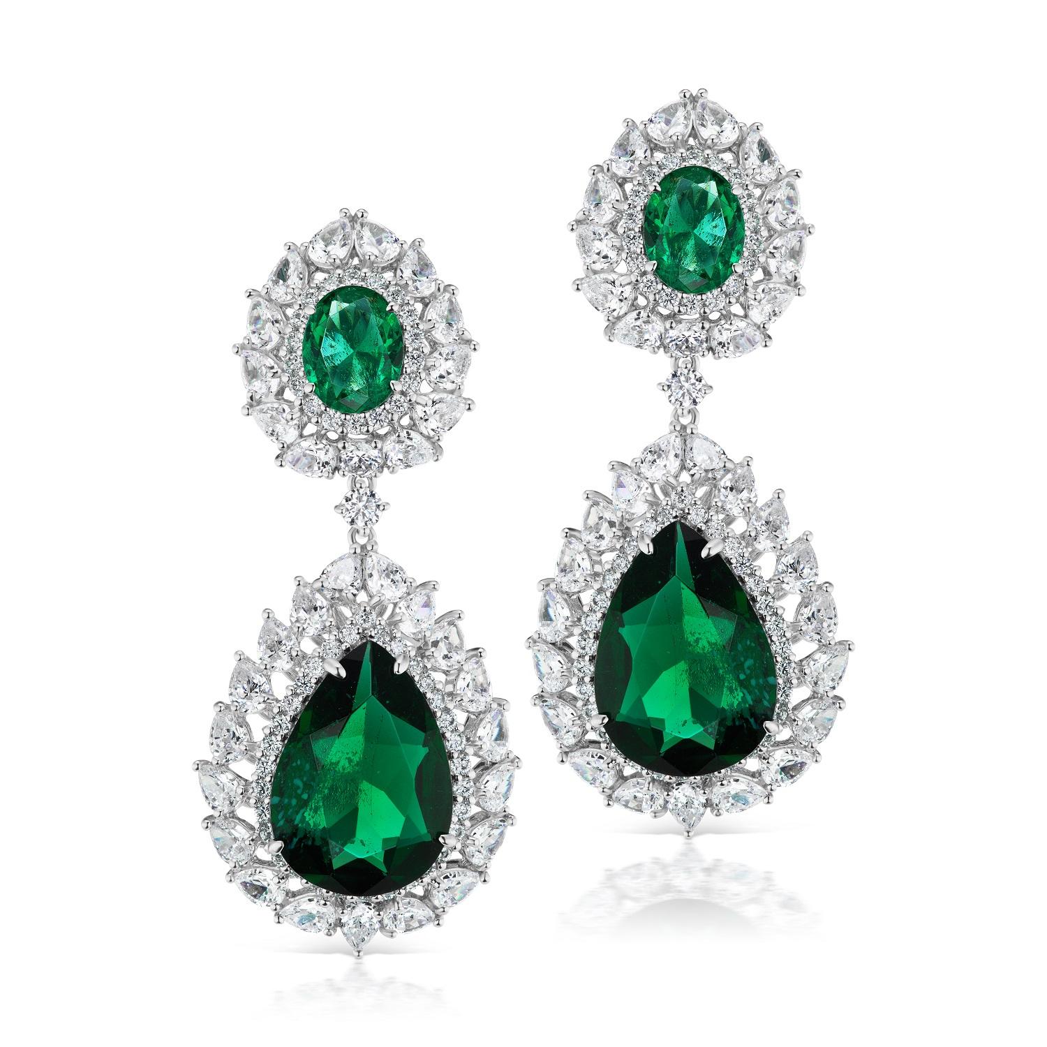 Art Deco Stunning Cubic Zirconia Emerald Drop Earrings
