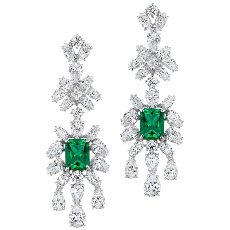 Faux Emerald Cubic Zirconia Delicate Chandelier Sterling Earrings