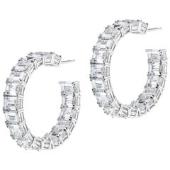 Large Baguette Cubic Zirconia Hoop Sterling Earrings