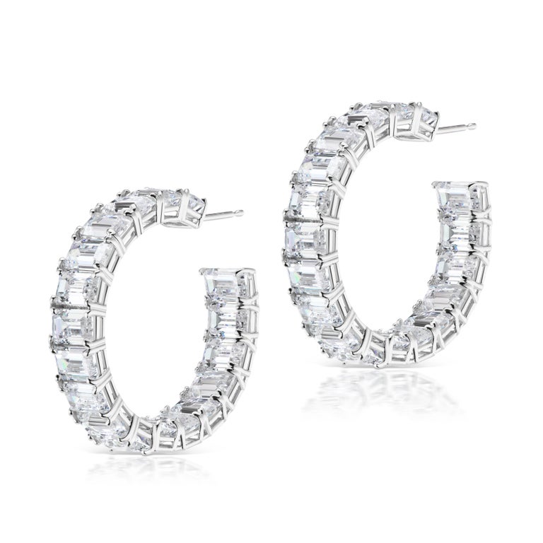 Large Baguette Cubic Zirconia Hoop Sterling Earrings at 1stDibs