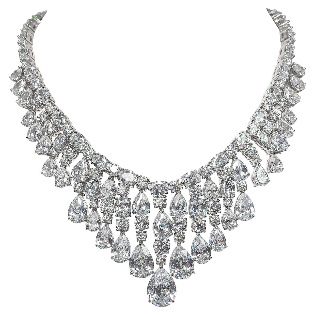 Cubic Zirconia Draperie Fringe Sterling Necklace