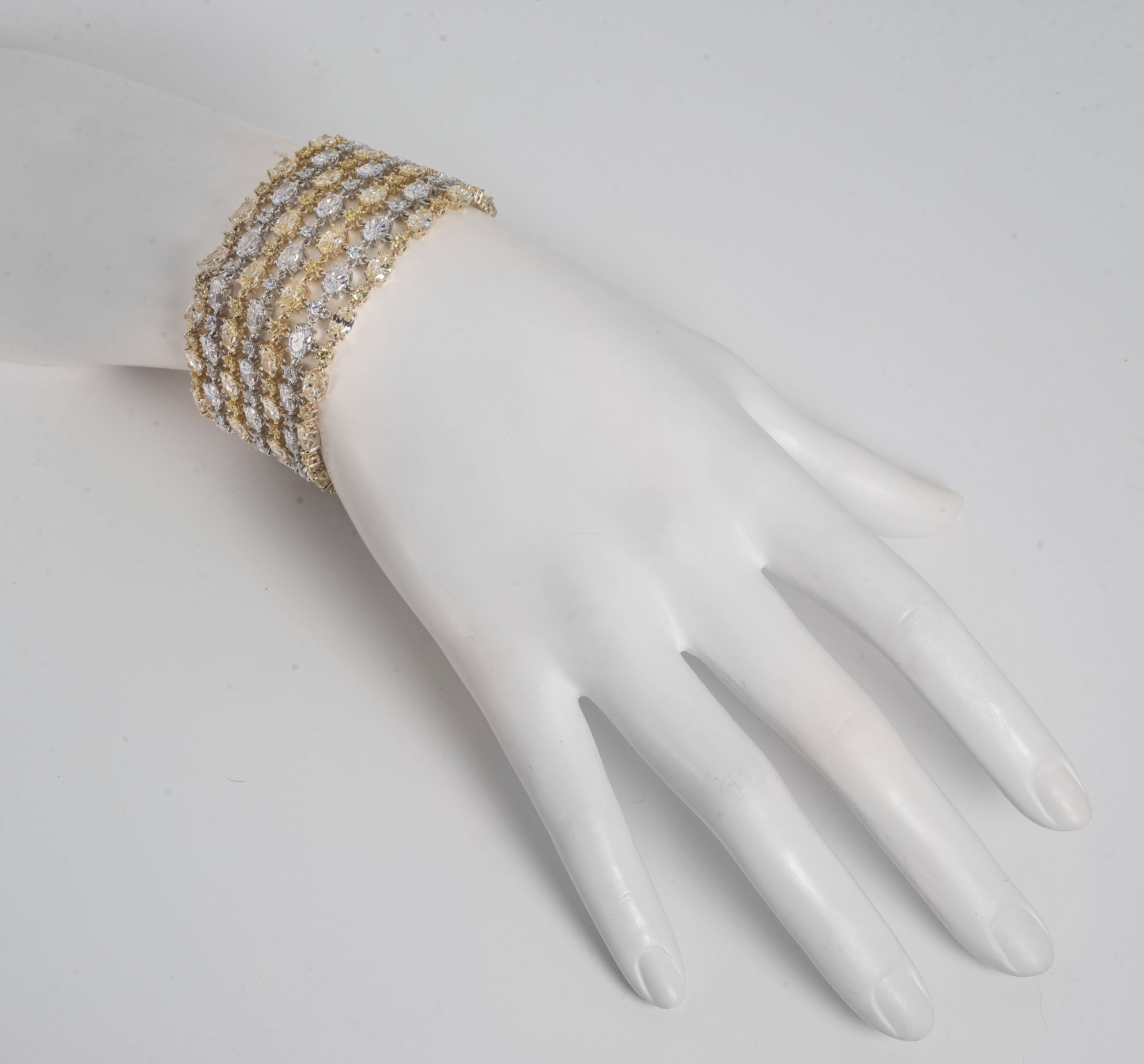 White And Yellow Cubic Zirconia Sterling Bracelet In New Condition In New York, NY
