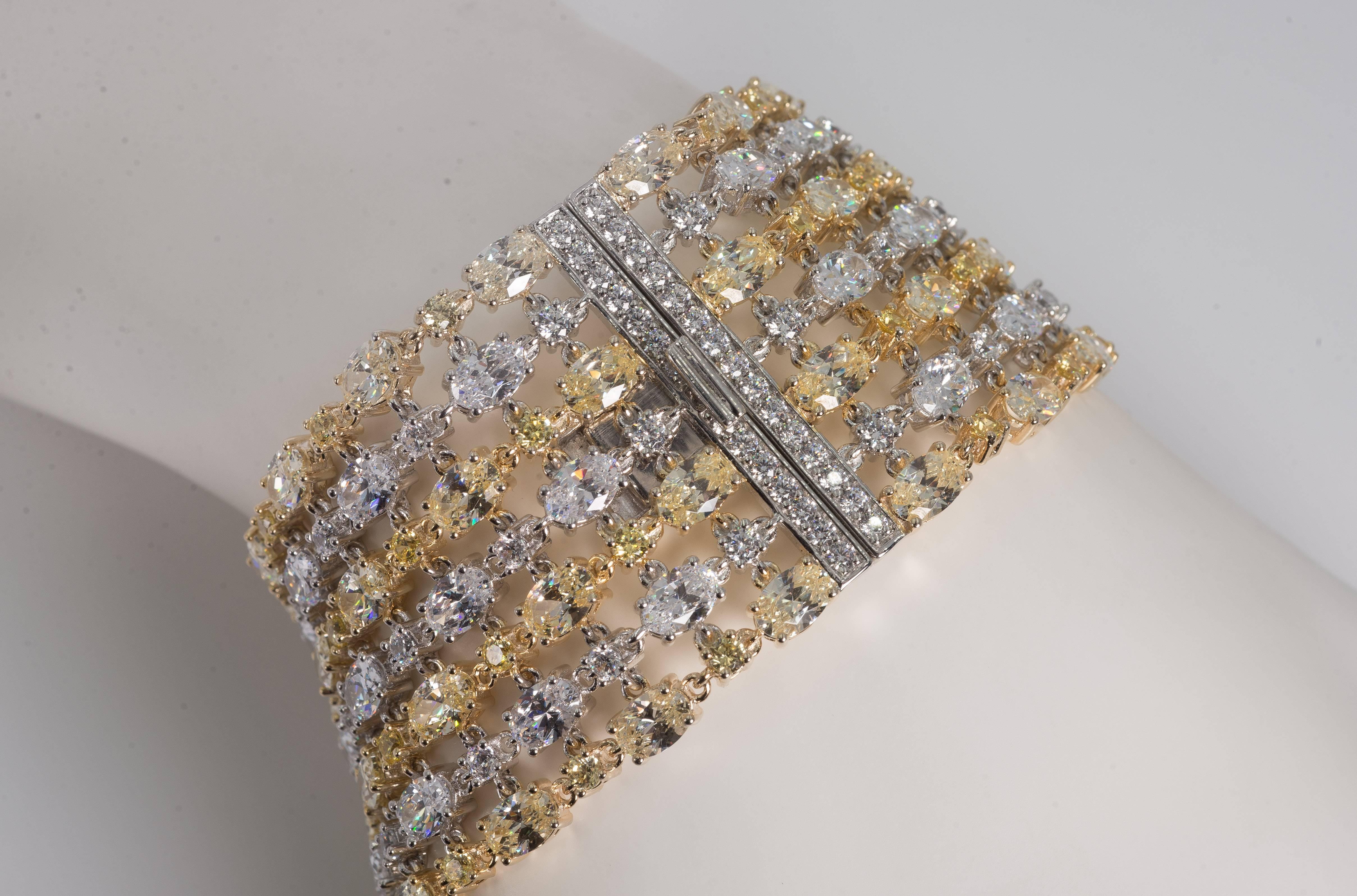 Women's or Men's White And Yellow Cubic Zirconia Sterling Bracelet