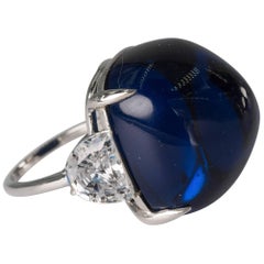 Synthetic Royal Kashmir Royal Blue Cabochon Sapphire Cubic Zircon Gold Ring