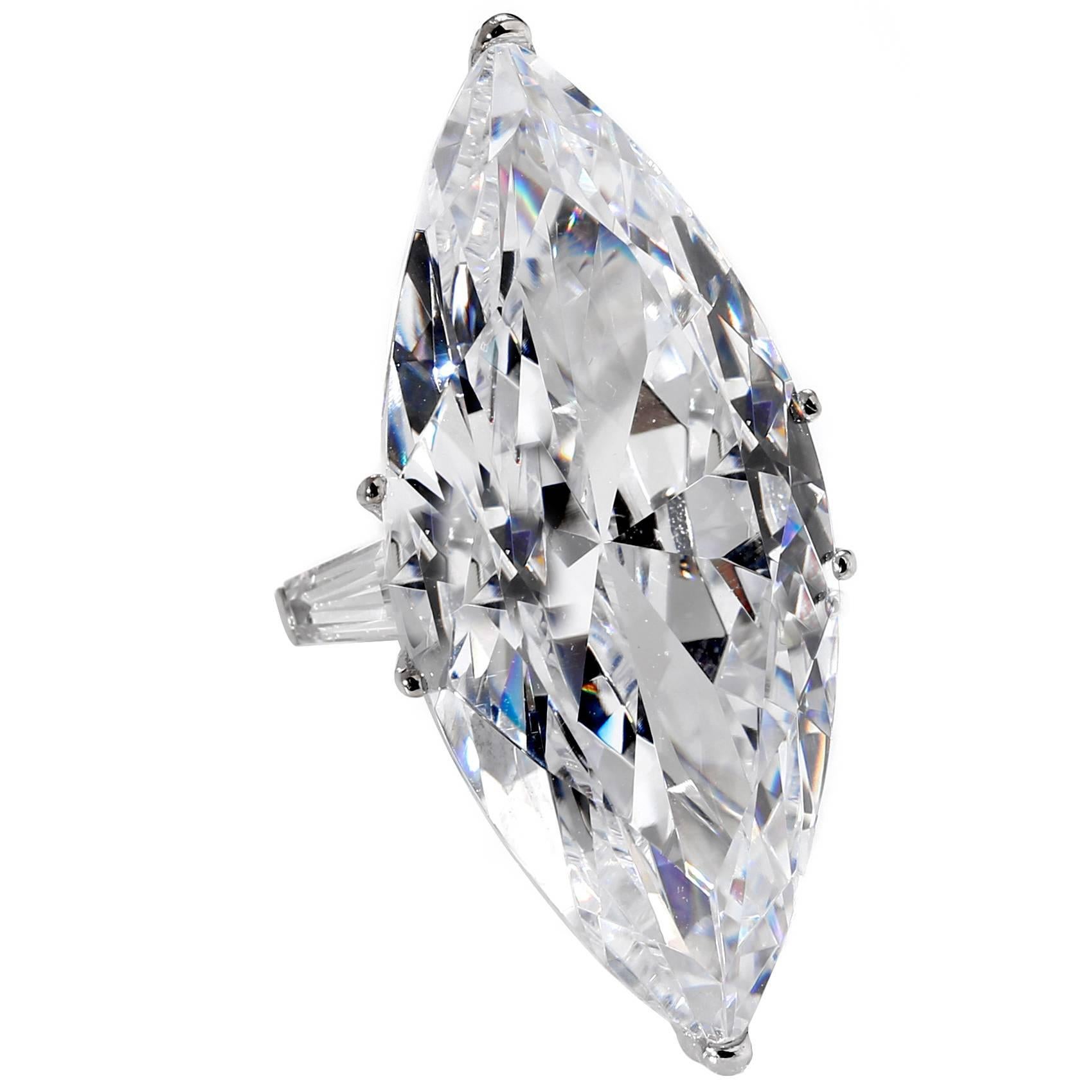Jackie O 40 Carat Marquise D Color Cubic Zirconia White Gold Ring Copy 