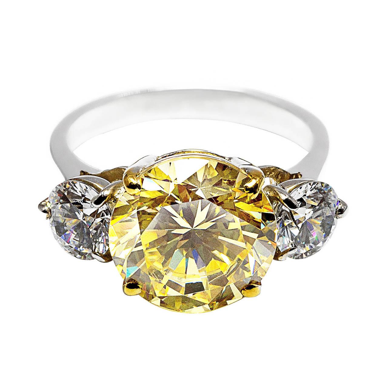 Revival Faux Canary And White Diamond Sterling Trinity Ring