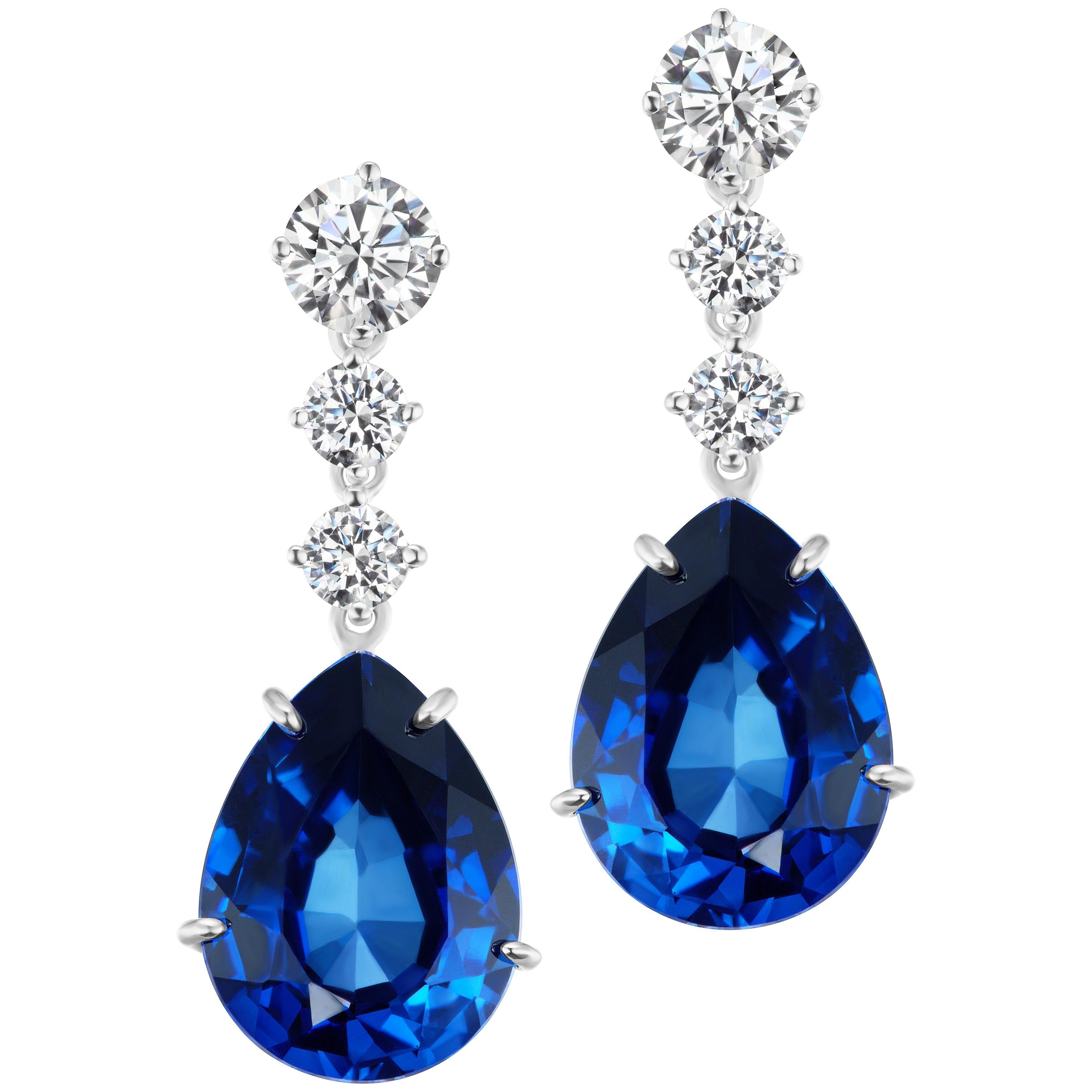 Synthetic Pear Sapphire Cubic Zirconia Drop Sterling Earrings