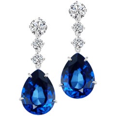 Synthetic Pear Sapphire Cubic Zirconia Drop Sterling Earrings