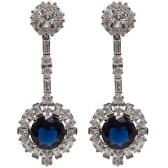 Art Deco Style  Diamond Sapphire Costume Jewelry Earrings