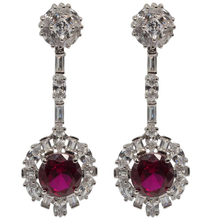 Art Deco Style Cubic Zirconia Ruby Costume Jewelry Earrings at 1stDibs
