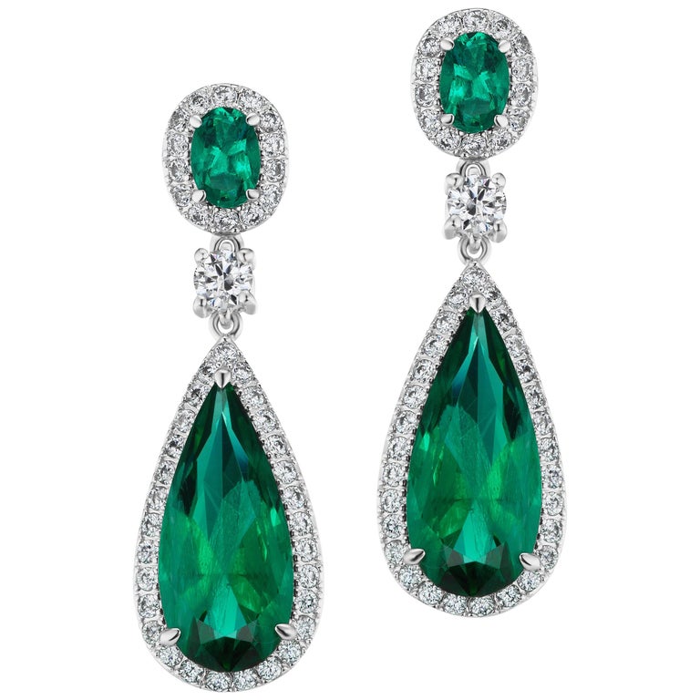 Faux Pear Shape Emerald Cubic Zirconia Sterling Earrings For Sale at ...