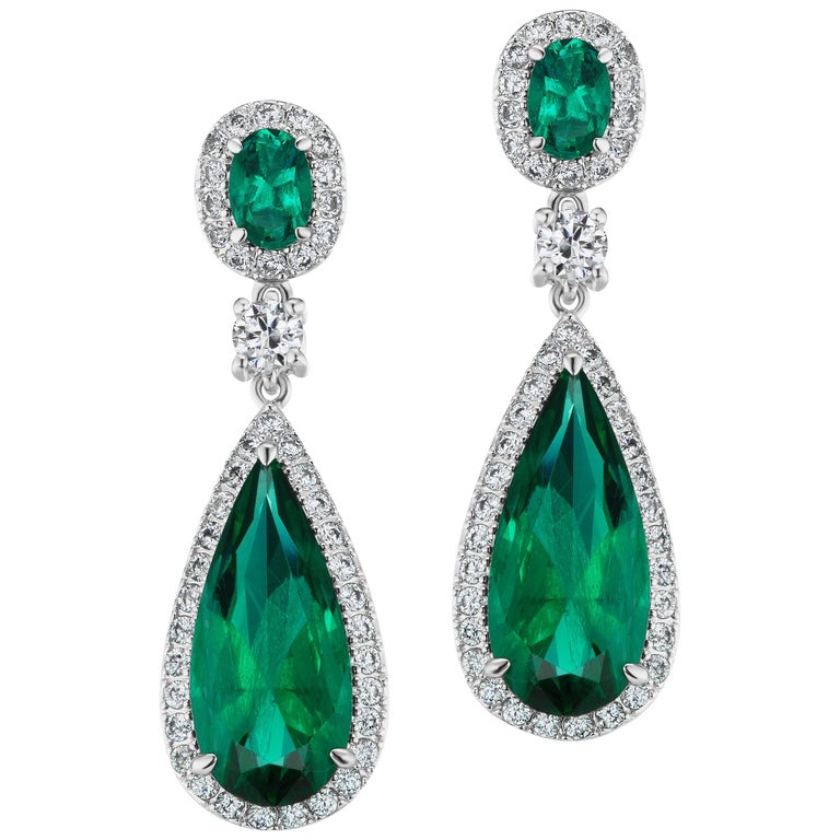 Faux Pear Shape Emerald Cubic Zirconia Sterling Earrings For Sale at 1stDibs faux emerald