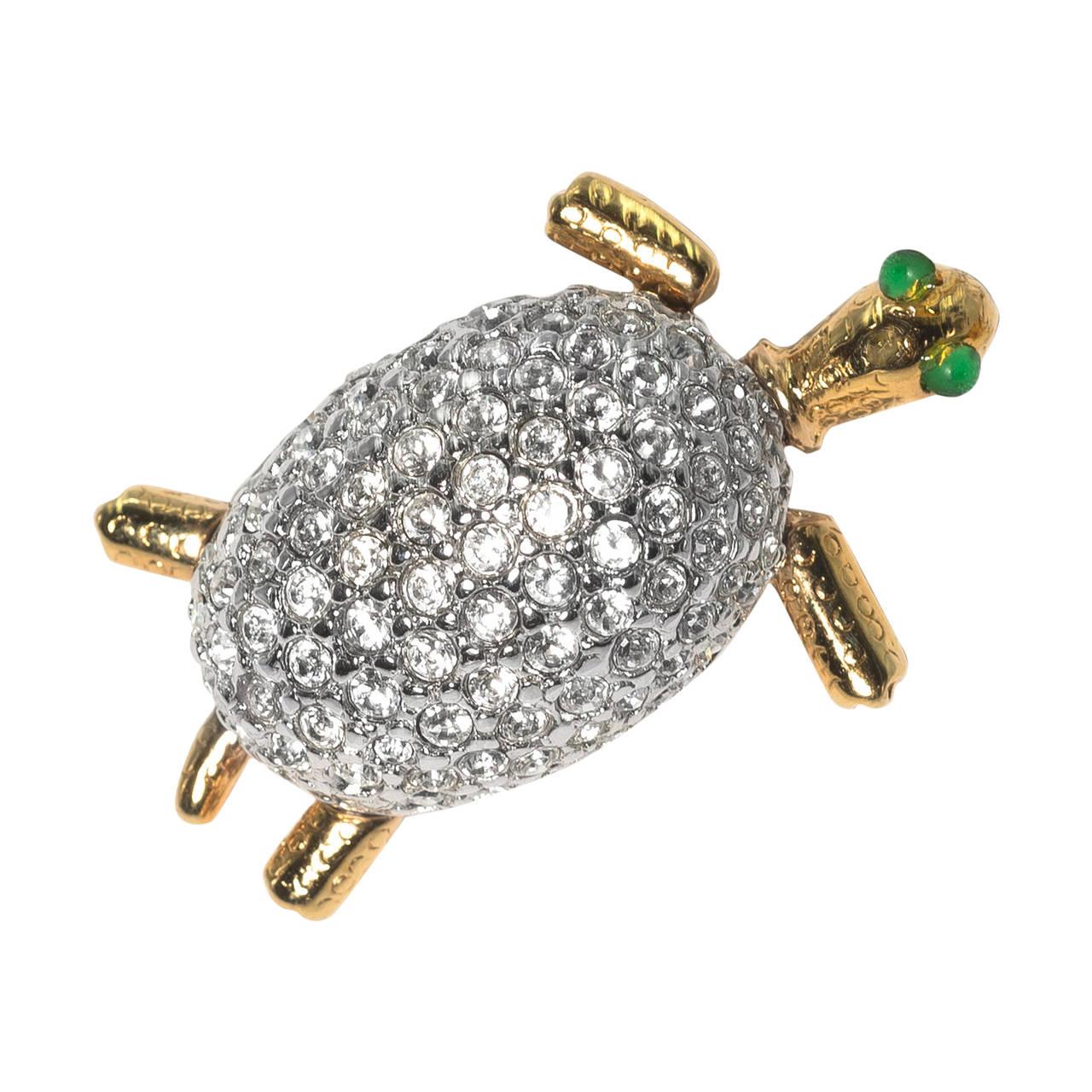 Charming Pave Turtle Scatter Pin copied straight out of the best known Paris jeweler from the 1960s. One and a half inches long, this slow loving gem is available in more than one if you would like to wear a pair or even three. Just let us know how