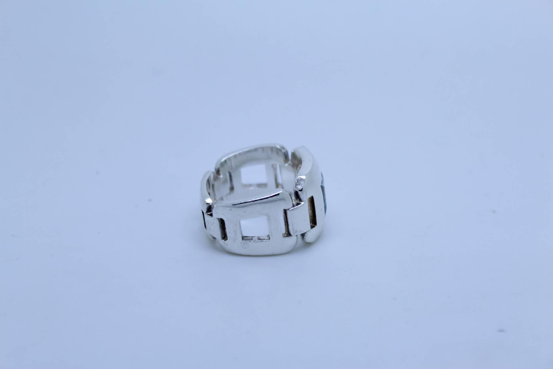 Hermes Silver Ring with Aquamarine S.52 In Fair Condition In Paris, FR